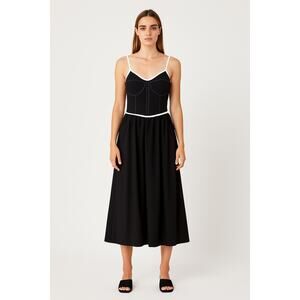 Moon River Corset Bustier Midi Dress Black w/ White Contrast Size Medium Pocket